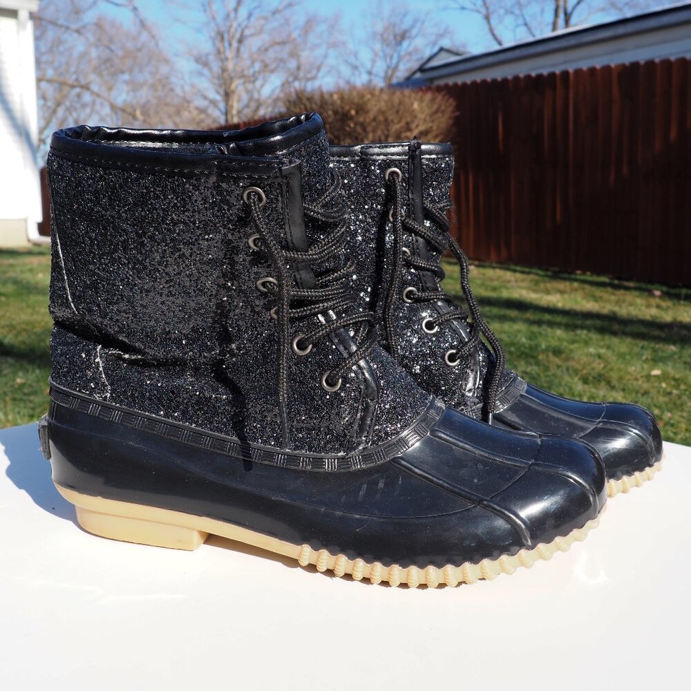 Sugar Women's Black Sparkle Glitter Duck Boots Size 9